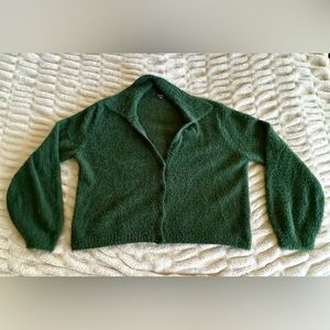wild fable ★ green fuzzy button-up cardigan with collar